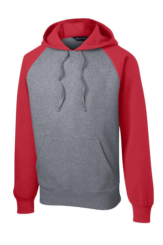 Sport-Tek Raglan Colorblock Pullover Hooded Sweatshirt (True Red/ Vintage Heather)