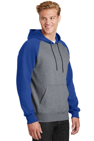 Sport-Tek Raglan Colorblock Pullover Hooded Sweatshirt (True Royal/ Vintage Heather)