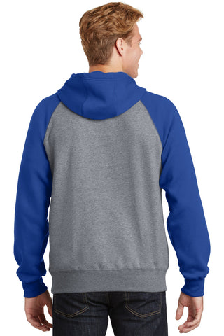 Sport-Tek Raglan Colorblock Pullover Hooded Sweatshirt (True Royal/ Vintage Heather)