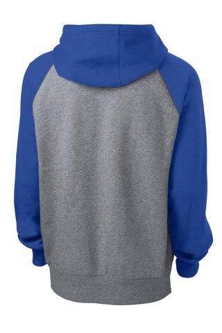 Sport-Tek Raglan Colorblock Pullover Hooded Sweatshirt (True Royal/ Vintage Heather)