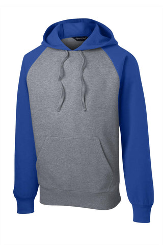 Sport-Tek Raglan Colorblock Pullover Hooded Sweatshirt (True Royal/ Vintage Heather)