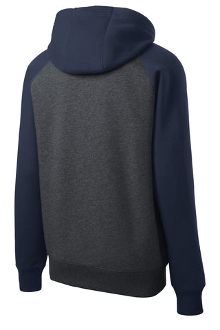 Sport-Tek Raglan Colorblock Full-Zip Hooded Fleece Jacket (Graphite Heather/ True Navy)