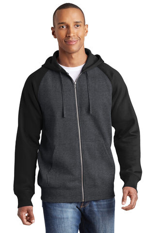 Sport-Tek Raglan Colorblock Full-Zip Hooded Fleece Jacket (Graphite Heather/ Black)