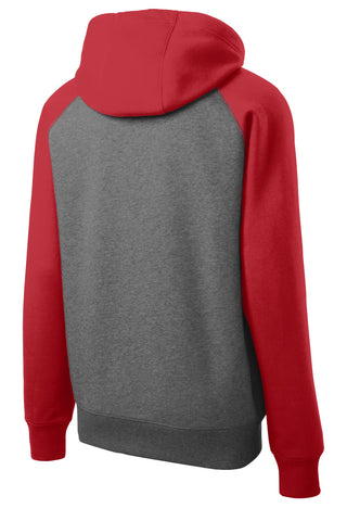 Sport-Tek Raglan Colorblock Full-Zip Hooded Fleece Jacket (Vintage Heather/ True Red)