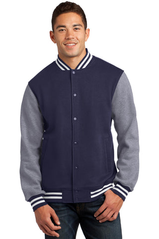 Sport-Tek Fleece Letterman Jacket (True Navy/ Vintage Heather)