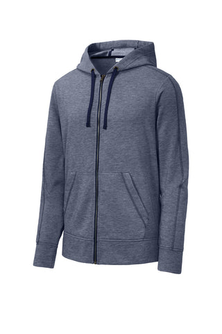 Sport-Tek PosiCharge Tri-Blend Wicking Fleece Full-Zip Hooded Jacket (True Navy Heather)