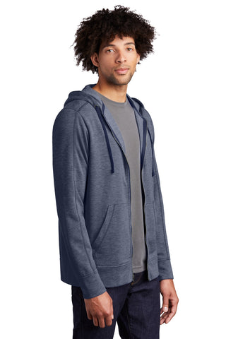 Sport-Tek PosiCharge Tri-Blend Wicking Fleece Full-Zip Hooded Jacket (True Navy Heather)