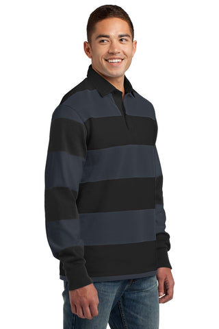 Sport-Tek Classic Long Sleeve Rugby Polo (Black/ Graphite)