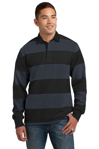 Sport-Tek Classic Long Sleeve Rugby Polo (Black/ Graphite)