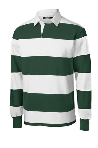 Sport-Tek Classic Long Sleeve Rugby Polo (Forest Green/ White)