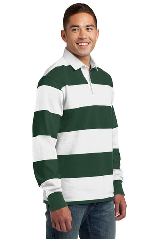 Sport-Tek Classic Long Sleeve Rugby Polo (Forest Green/ White)