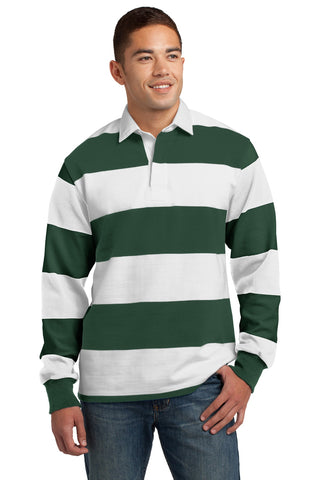 Sport-Tek Classic Long Sleeve Rugby Polo (Forest Green/ White)