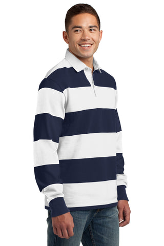 Sport-Tek Classic Long Sleeve Rugby Polo (True Navy/ White)