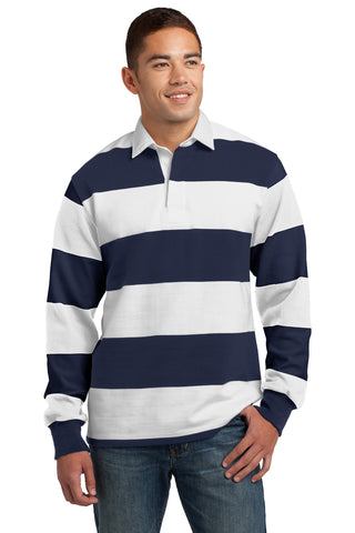 Sport-Tek Classic Long Sleeve Rugby Polo (True Navy/ White)