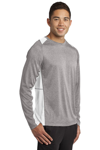 Sport-Tek Long Sleeve Heather Colorblock Contender Tee (Vintage Heather/ White)