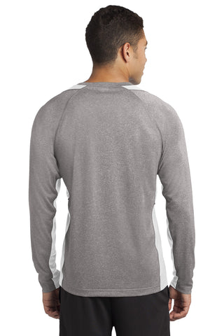 Sport-Tek Long Sleeve Heather Colorblock Contender Tee (Vintage Heather/ White)