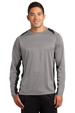 Sport-Tek Long Sleeve Heather Colorblock Contender Tee (Vintage Heather/ Black)