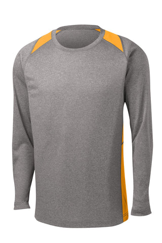 Sport-Tek Long Sleeve Heather Colorblock Contender Tee (Vintage Heather/ Gold)