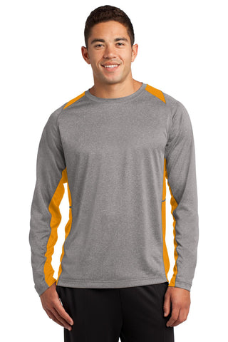 Sport-Tek Long Sleeve Heather Colorblock Contender Tee (Vintage Heather/ Gold)