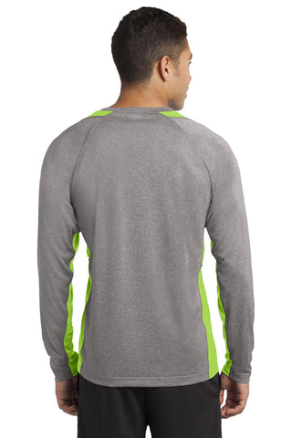 Sport-Tek Long Sleeve Heather Colorblock Contender Tee (Vintage Heather/ Lime Shock)