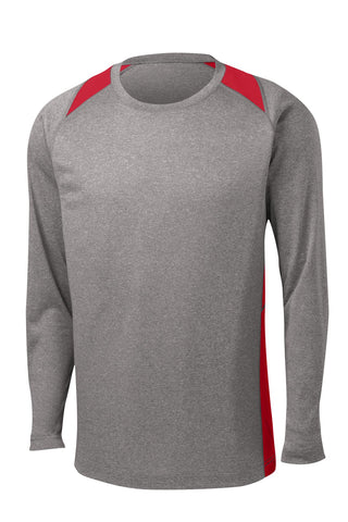 Sport-Tek Long Sleeve Heather Colorblock Contender Tee (Vintage Heather/ True Red)