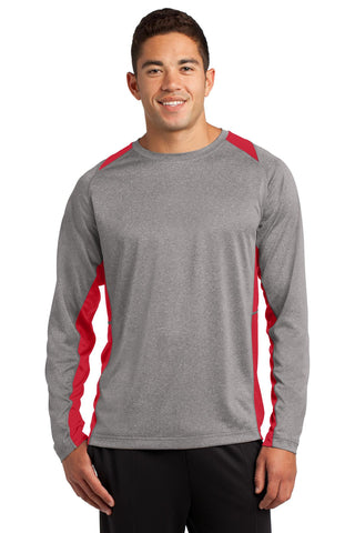 Sport-Tek Long Sleeve Heather Colorblock Contender Tee (Vintage Heather/ True Red)