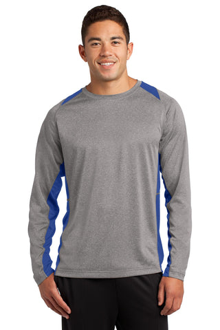 Sport-Tek Long Sleeve Heather Colorblock Contender Tee (Vintage Heather/ True Royal)