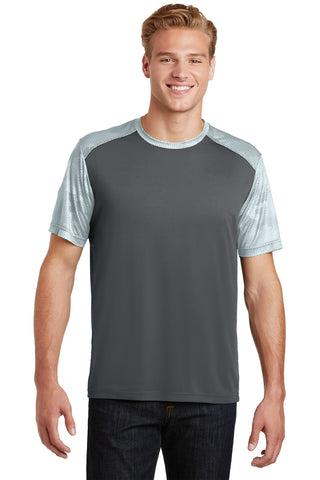 Sport-Tek CamoHex Colorblock Tee (Iron Grey/ White)