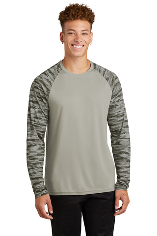 Sport-Tek Drift Camo Colorblock Long Sleeve Tee (Silver)