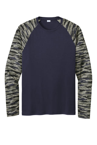 Sport-Tek Drift Camo Colorblock Long Sleeve Tee (True Navy)