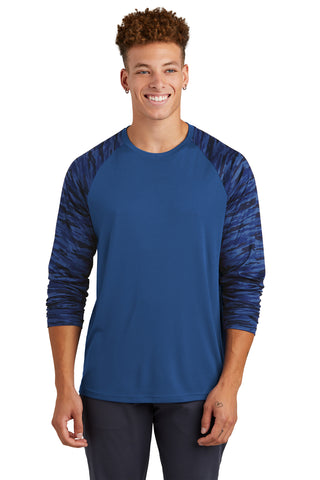 Sport-Tek Drift Camo Colorblock Long Sleeve Tee (True Royal)