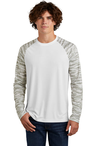 Sport-Tek Drift Camo Colorblock Long Sleeve Tee (White)