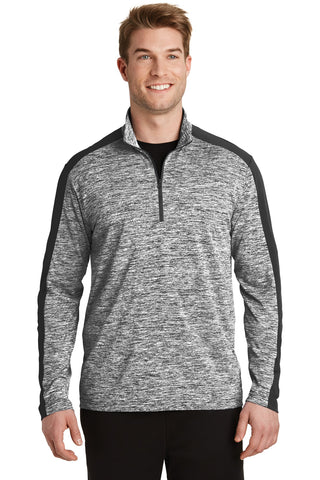 Sport-Tek PosiCharge Electric Heather Colorblock 1/4-Zip Pullover (Black Electric/ Black)