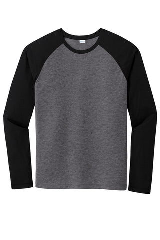 Sport-Tek PosiCharge Long Sleeve Tri-Blend Wicking Raglan Tee (Black Triad Solid/ Dark Grey Heather)