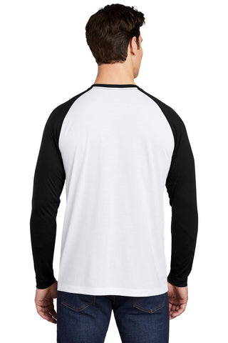 Sport-Tek PosiCharge Long Sleeve Tri-Blend Wicking Raglan Tee (Black Triad Solid/ White Triad Solid)