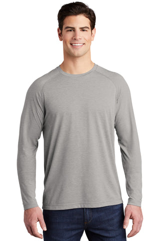 Sport-Tek PosiCharge Long Sleeve Tri-Blend Wicking Raglan Tee (Light Grey Heather)