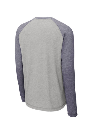 Sport-Tek PosiCharge Long Sleeve Tri-Blend Wicking Raglan Tee (True Navy Heather/ Light Grey Heather)