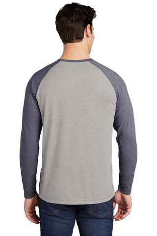 Sport-Tek PosiCharge Long Sleeve Tri-Blend Wicking Raglan Tee (True Navy Heather/ Light Grey Heather)