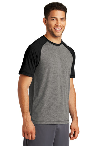 Sport-Tek PosiCharge Tri-Blend Wicking Raglan Tee (Black Triad Solid/ Dark Grey Heather)