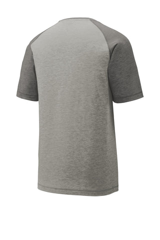 Sport-Tek PosiCharge Tri-Blend Wicking Raglan Tee (Dark Grey Heather/ Light Grey Heather)