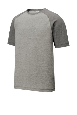 Sport-Tek PosiCharge Tri-Blend Wicking Raglan Tee (Dark Grey Heather/ Light Grey Heather)