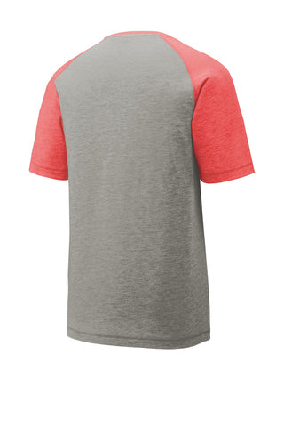 Sport-Tek PosiCharge Tri-Blend Wicking Raglan Tee (True Red Heather/ Light Grey Heather)