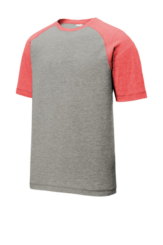 Sport-Tek PosiCharge Tri-Blend Wicking Raglan Tee (True Red Heather/ Light Grey Heather)