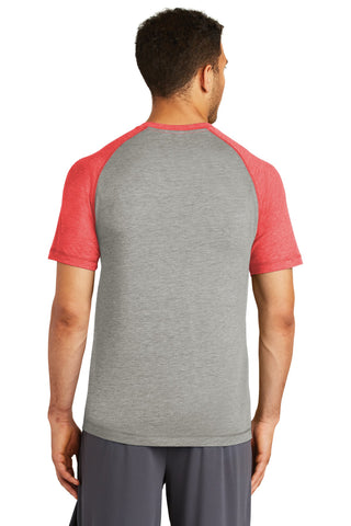 Sport-Tek PosiCharge Tri-Blend Wicking Raglan Tee (True Royal Heather/ Light Grey Heather)