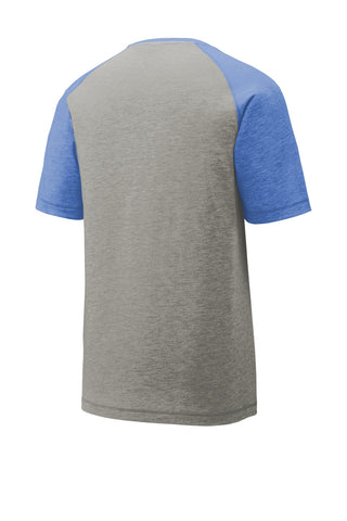 Sport-Tek PosiCharge Tri-Blend Wicking Raglan Tee (True Royal Heather/ Light Grey Heather)