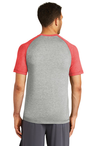 Sport-Tek PosiCharge Tri-Blend Wicking Raglan Tee (True Red Heather/ Light Grey Heather)