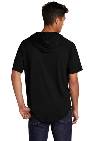 Sport-Tek PosiCharge Tri-Blend Wicking Short Sleeve Hoodie (Black Triad Solid)