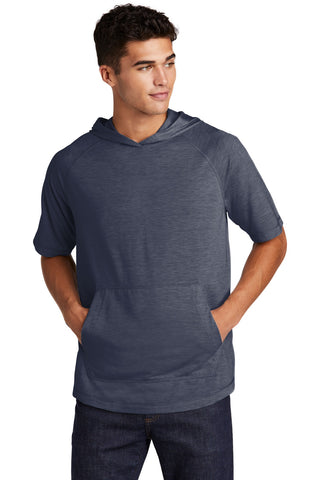 Sport-Tek PosiCharge Tri-Blend Wicking Short Sleeve Hoodie (True Navy Heather)