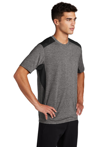 Sport-Tek PosiCharge Tri-Blend Wicking Draft Tee (Black/ Dark Grey Heather)