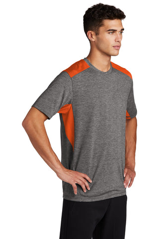 Sport-Tek PosiCharge Tri-Blend Wicking Draft Tee (Deep Orange/ Dark Grey Heather)